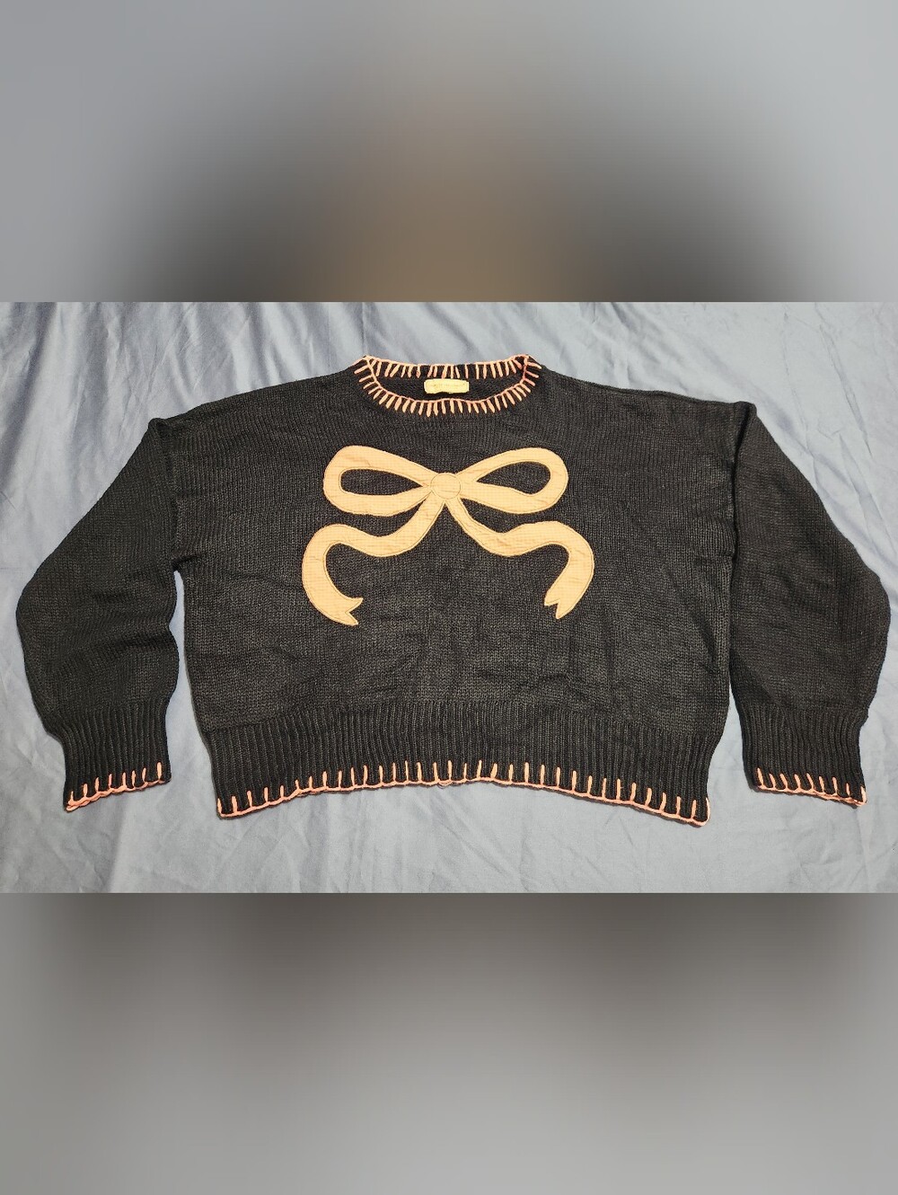 Simply Southern Black Pink Bow Knit Sweater Coquette